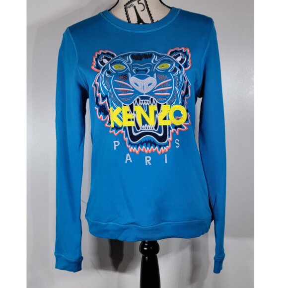 Kenzo Paris Blue Tiger Embroidered Logo Crewneck Sweatshirt, Womens Size Medium - Picture 1 of 8